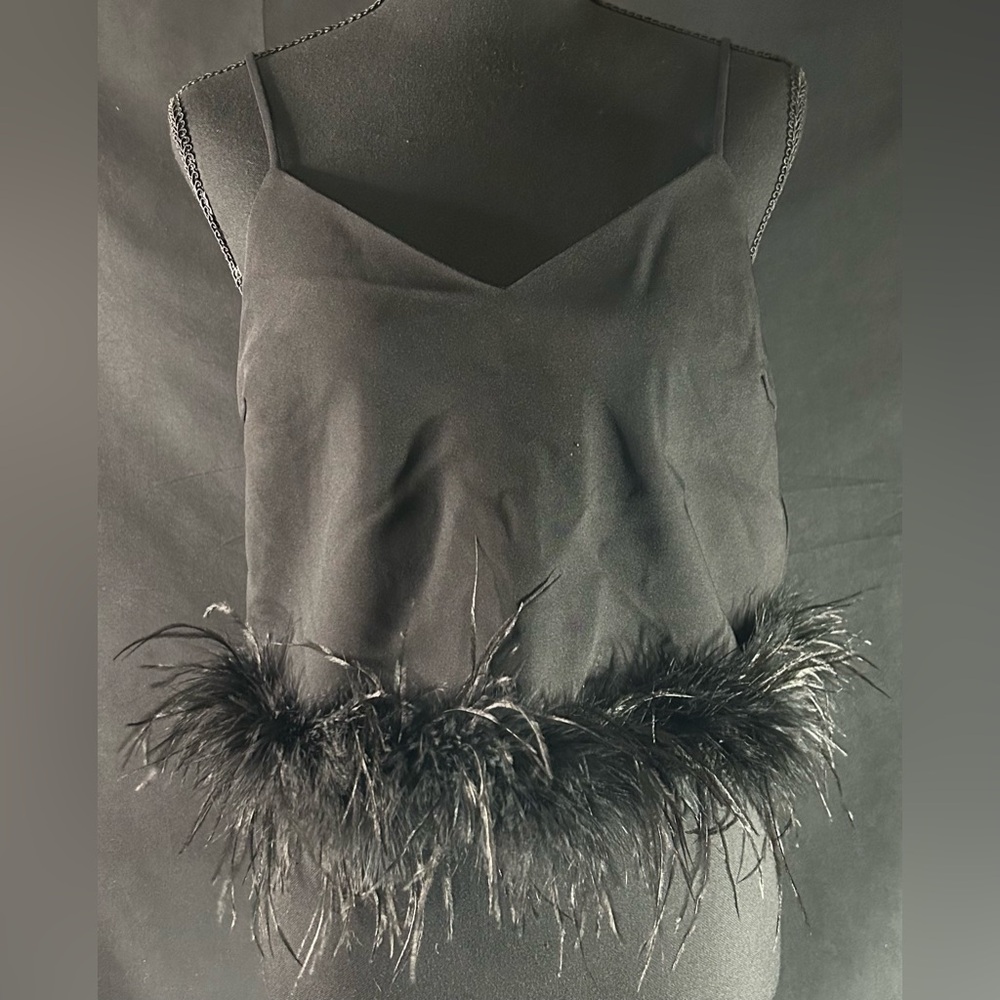 Lucy Paris Black Satin Feather Trim Cami Size S